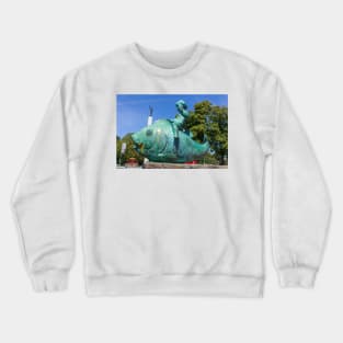 Fish figure and torchbearer column at Maschsee, Hanover, Lower Saxony, Germany, Europe Crewneck Sweatshirt